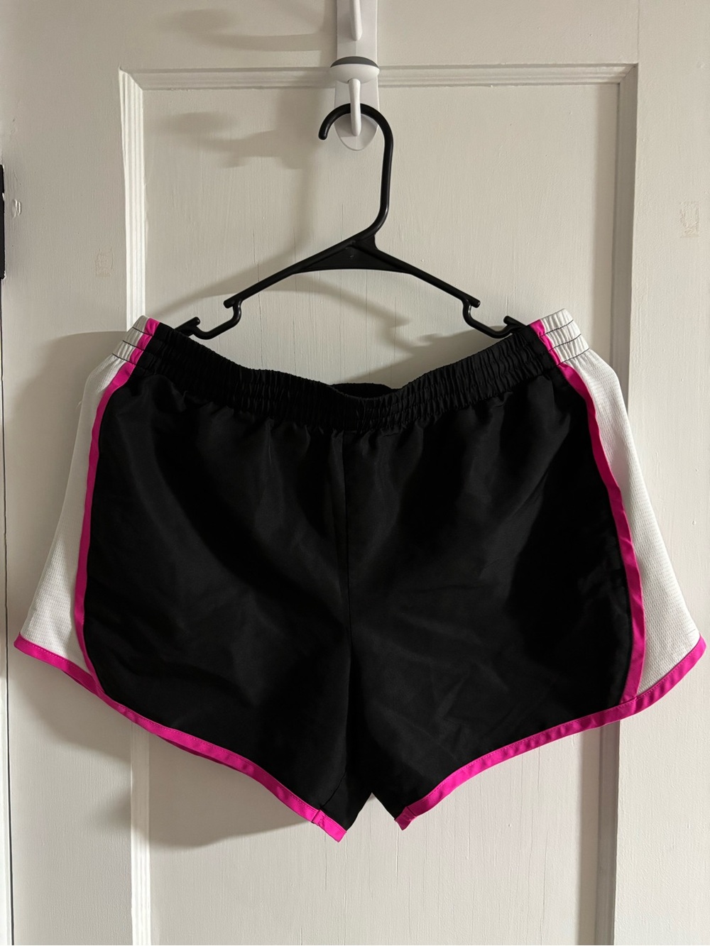 west loop Black Athletic Shorts with Pink Trim and White Panels
